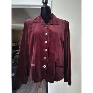Lauren Ralph Lauren Womens Burgundy Cotton Velvet 6-Button Blazer Jacket Size 16
